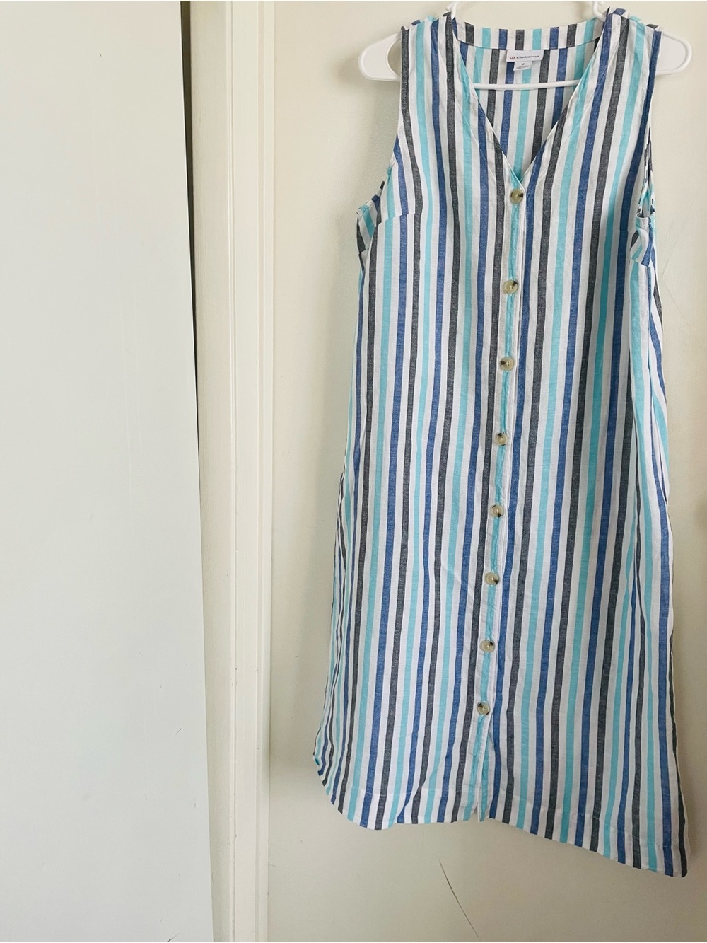 Liz Claiborne Blue and White Striped Button-Front Girls Dress